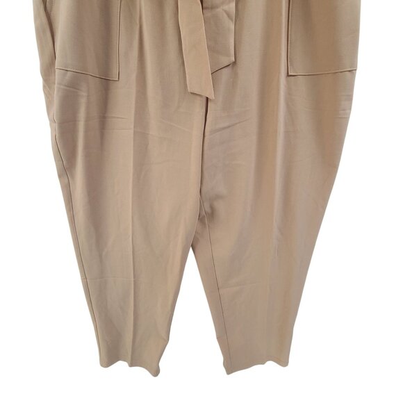 Nine.Eight NWT Women's Pants Paper Bag Waiste Belted Ankle Length Beige Size XL - Picture 3 of 9